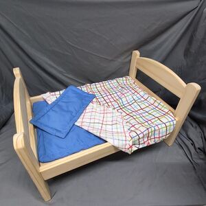 IKEA DUKTIG Doll Pet Bed Set Colorful Bedding Linens VGC Blue Natural Wood